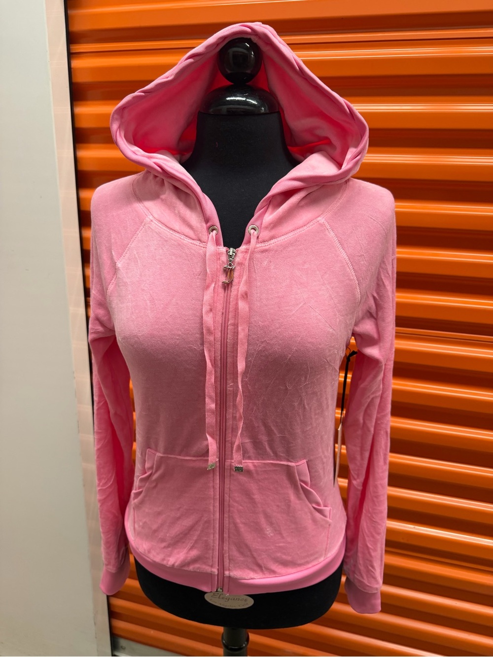 NWT Juicy Couture  Women's Velour Pink Zip Hoodie with Front Pockets Size S